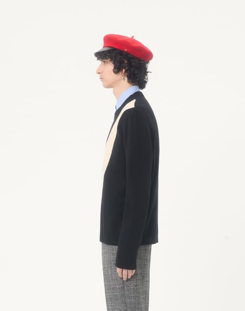Valentino - インレイv ウール ニットプル - ブラック/バター - メンズ - ニット